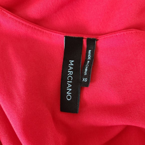 EUC MARCIANO Coral T-Back Summer Mini Dress w/ Gold Accent Bands and V Neckline - Picture 6 of 6